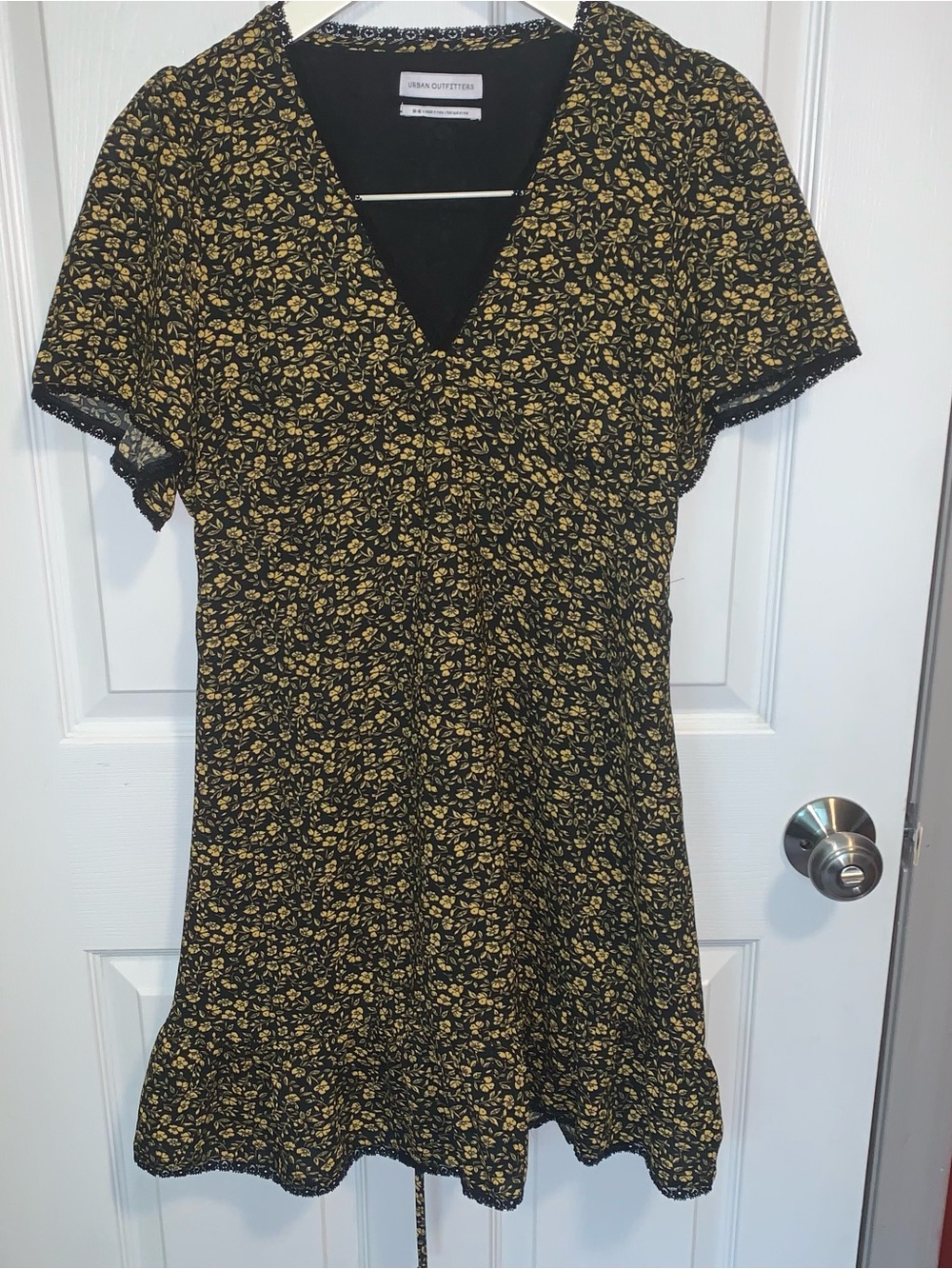Urban Outfitters Black Mini Dress with Yellow Floral Pattern